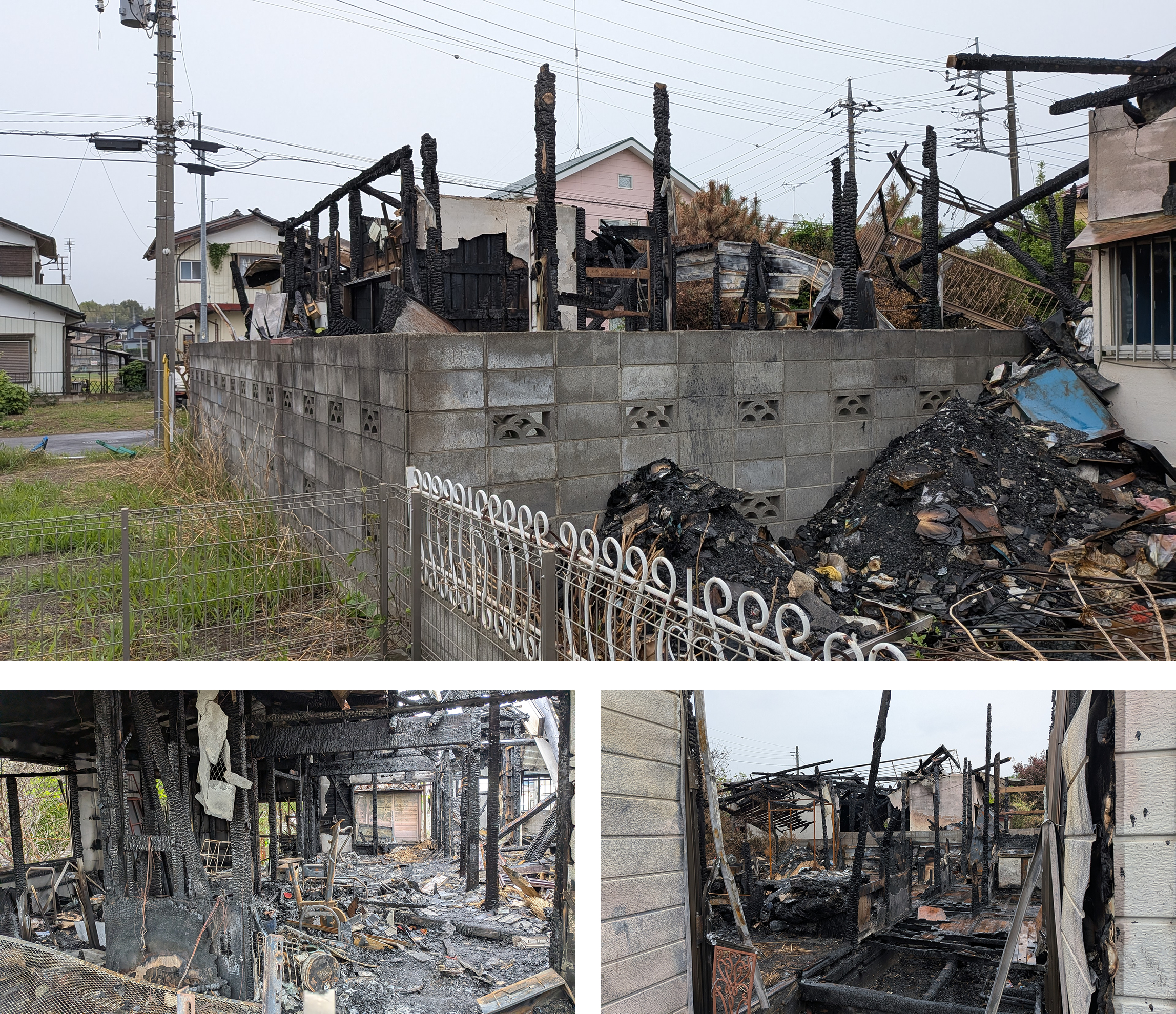 難易度：★★★★★ 火災解体：住宅 木造瓦葺２階建て（パネル貼り、ヌノ基礎）＋火災ゴミの処分費減免手続き／埼玉県北葛飾郡