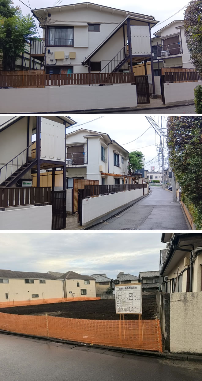 難易度：★★★★★<br>アパート解体：木造亜鉛メッキ鋼板葺２階建て（モルタル塗り、ヌノ基礎）×二棟＋RC製浄化槽＋激しい近隣クレームへの丁寧な対応／東京都杉並区